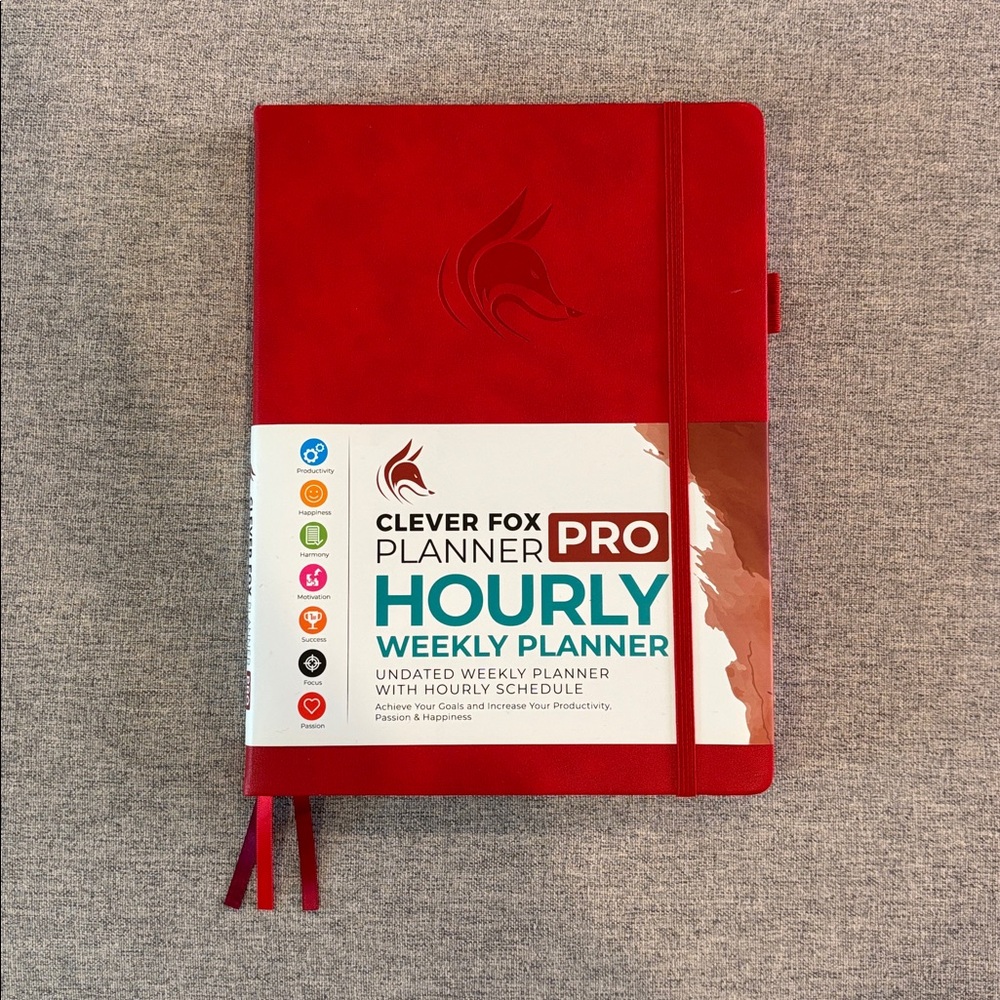 Clever Fox Planner PRO Hourly Weekly Planner - Red Leather 📕